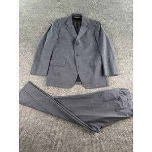Vintage Brooks Brothers Suit 45 L Blue Wool Striped 80s USA Jacket Pants 36x30